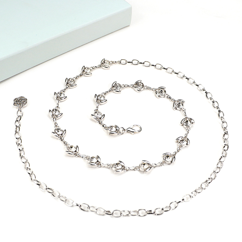 Yanwo kaiš za struk - cvjetni rhinestones, metalni, svestran stil, duljina 115 cm, širina 53