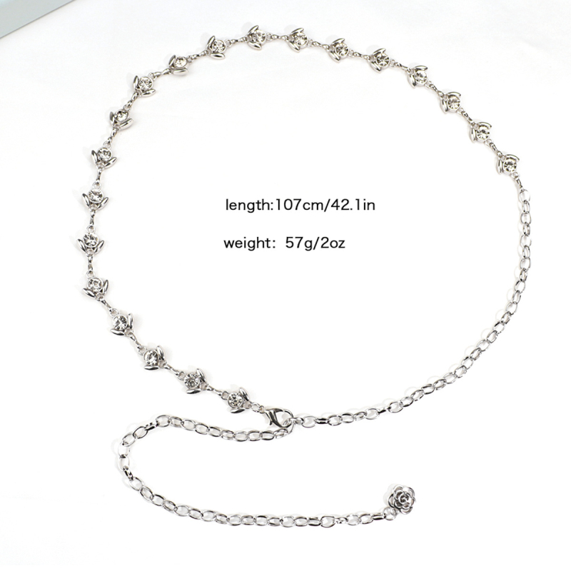 Yanwo kaiš za struk - cvjetni rhinestones, metalni, svestran stil, duljina 115 cm, širina 53
