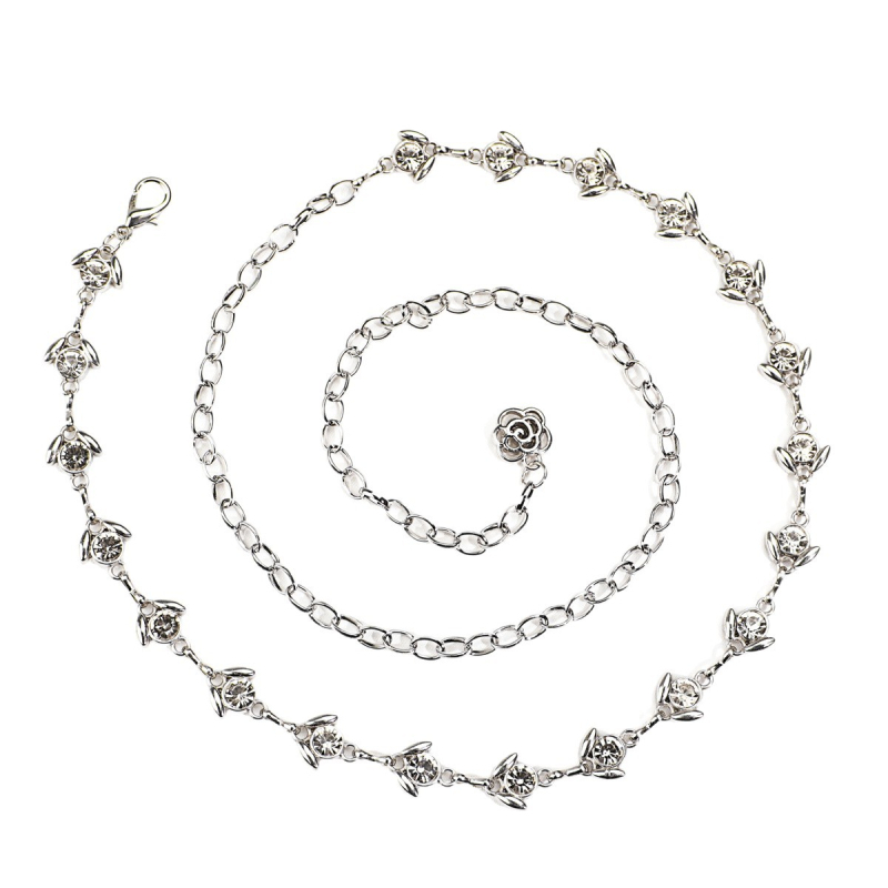 Yanwo kaiš za struk - cvjetni rhinestones, metalni, svestran stil, duljina 115 cm, širina 53