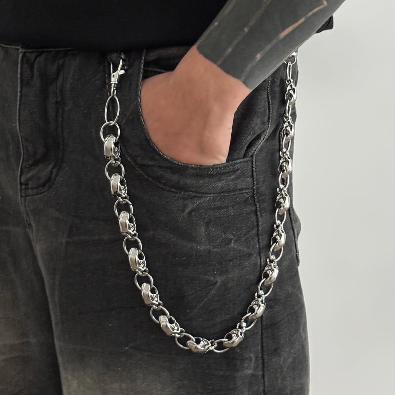 Muški metalni pojasni lanac, hip-hop stil, privjesak lubanje, višestruke petlje, duljina ispod 60 cm