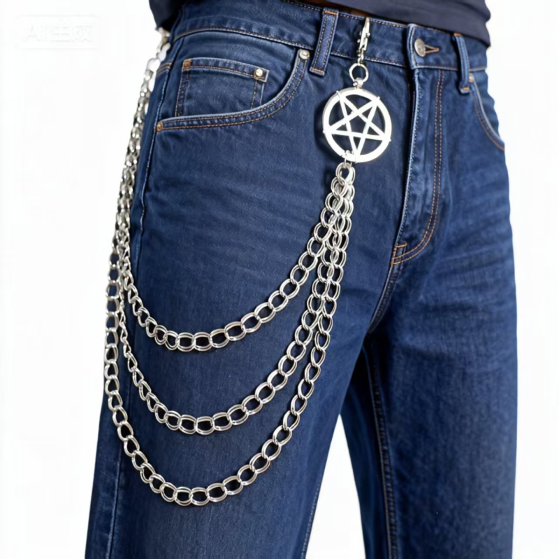 Metalni lanac za struk s pentagramom, ženski, višeslojni punk stil, širina 4,5 cm