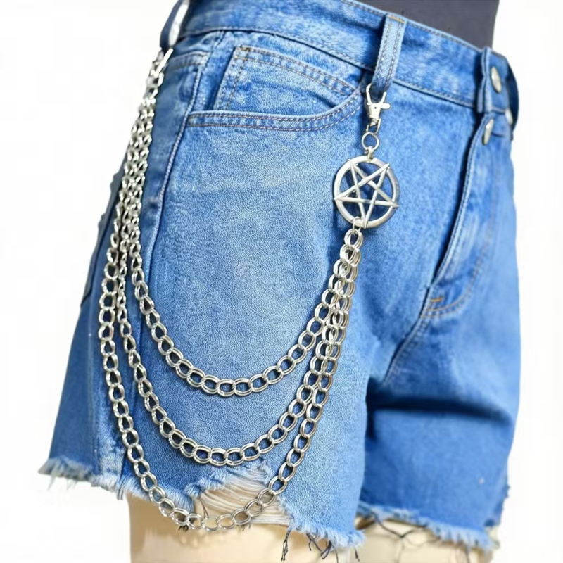 Metalni lanac za struk s pentagramom, ženski, višeslojni punk stil, širina 4,5 cm