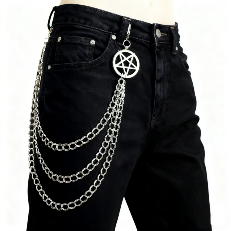 Metalni lanac za struk s pentagramom, ženski, višeslojni punk stil, širina 4,5 cm