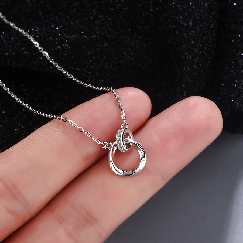 Colier Mobius din argint 925, lanț O, finisaj electroplatat, stil geometric (Argint 925; Lanț O; Finisaj electroplatat)