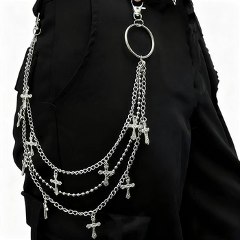 Lanac za struk s metalnim višeslojni križnim privjeskom, ulični stil, unisex, prilagodljiv