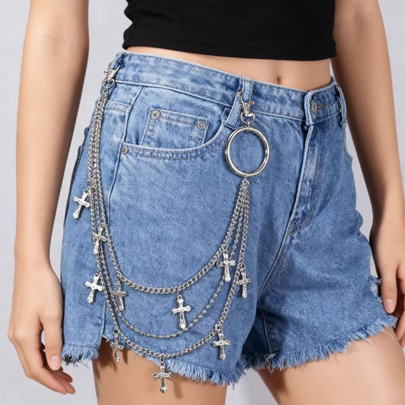 Lanac za struk s metalnim višeslojni križnim privjeskom, ulični stil, unisex, prilagodljiv
