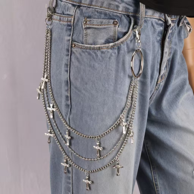 Lanac za struk s metalnim višeslojni križnim privjeskom, ulični stil, unisex, prilagodljiv