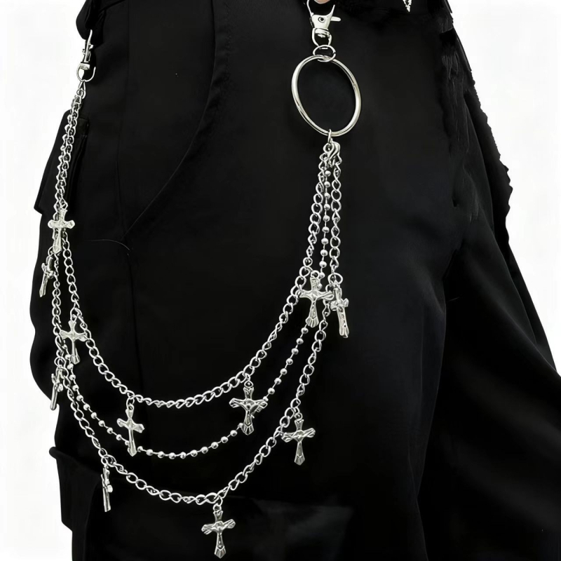 Lanac za struk s metalnim višeslojni križnim privjeskom, ulični stil, unisex, prilagodljiv