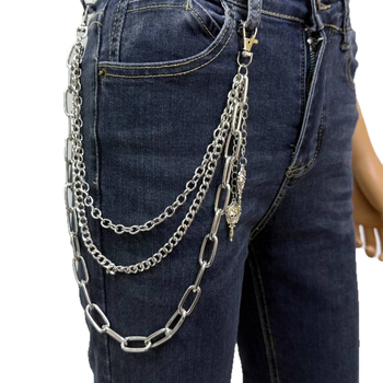 Metalni kaiš za struk s privjeskom lubanje, višeslojni lanac, unisex