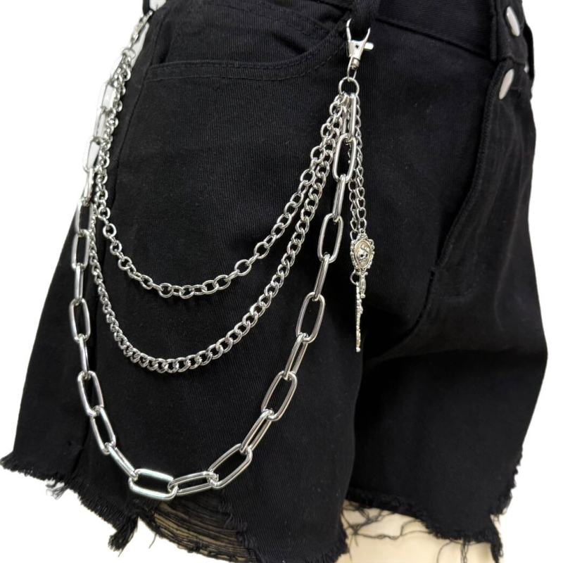 Metalni kaiš za struk s privjeskom lubanje, višeslojni lanac, unisex