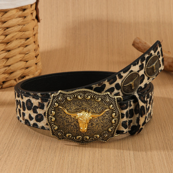 Ženski denim kaiš s leopard printom – spona od legure s plosatom kopčom, širina 2–4 cm, boemski retro stil (Proljeće 2025)
