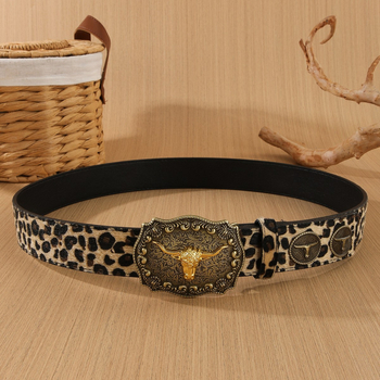 Ženski denim kaiš s leopard printom – spona od legure s plosatom kopčom, širina 2–4 cm, boemski retro stil (Proljeće 2025)