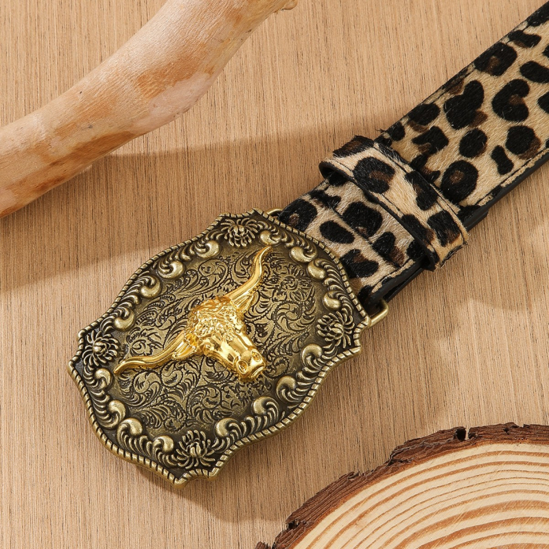 Ženski denim kaiš s leopard printom – spona od legure s plosatom kopčom, širina 2–4 cm, boemski retro stil (Proljeće 2025)