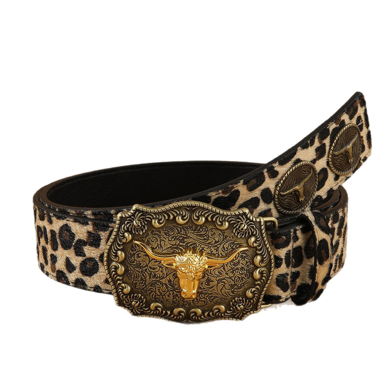 Ženski denim kaiš s leopard printom – spona od legure s plosatom kopčom, širina 2–4 cm, boemski retro stil (Proljeće 2025)