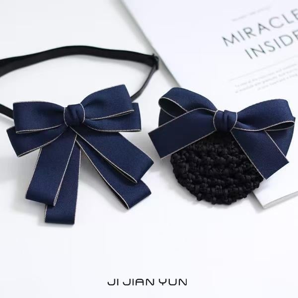 Цвете за яка с лък от сатен, еднотонно, плоска глава, ръчно връзване, подплата полиестер