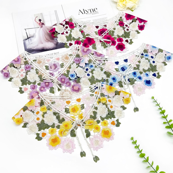 Яка с флорална бродерия и панделка – водоразтворима бродерия, флорален мотив, серия Принцеса, дамски стил