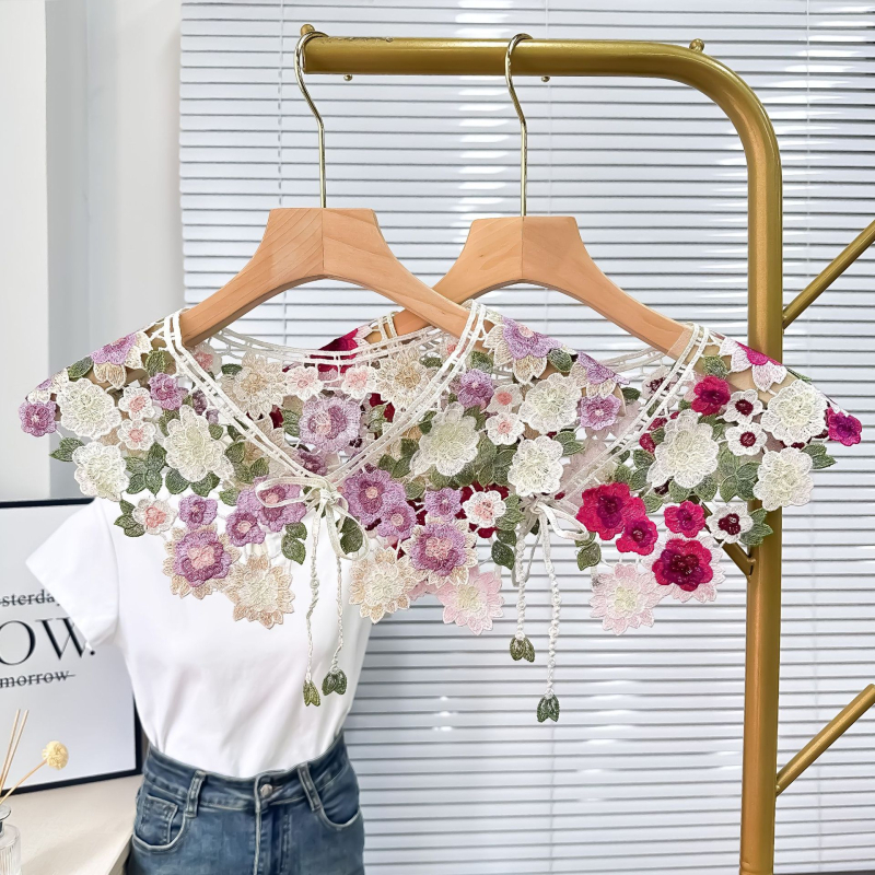 Яка с флорална бродерия и панделка – водоразтворима бродерия, флорален мотив, серия Принцеса, дамски стил