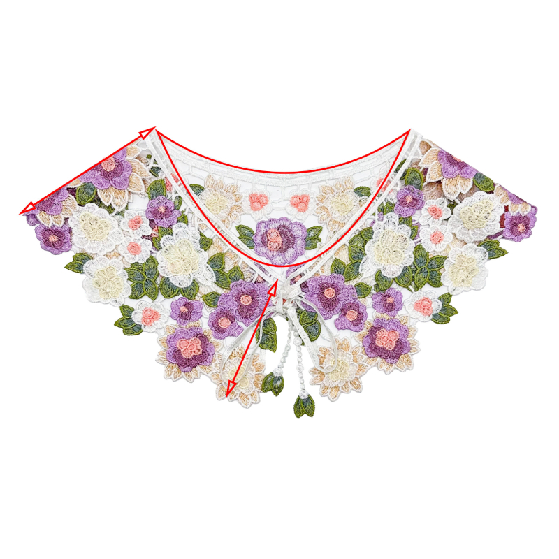 Яка с флорална бродерия и панделка – водоразтворима бродерия, флорален мотив, серия Принцеса, дамски стил