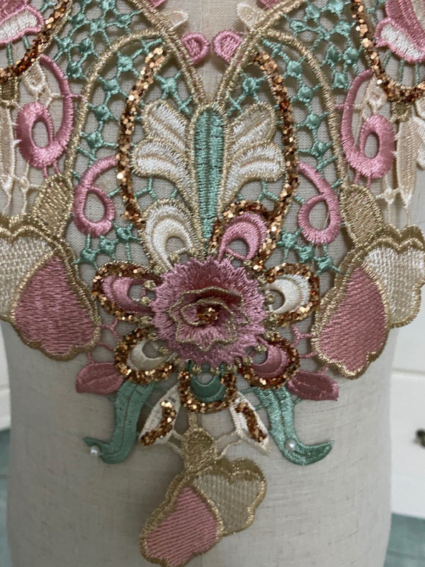 Vodotopivi čipkasti ovratnik s cvjetnom izvezom, dodatak za žensku odjeću — poliestersko vlakno, Dream Poem embroidery