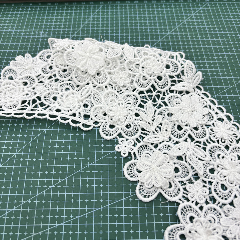 Čipka s 3D appliqué na mliječnoj svili, vodotopiva čipka, za žensku odjeću