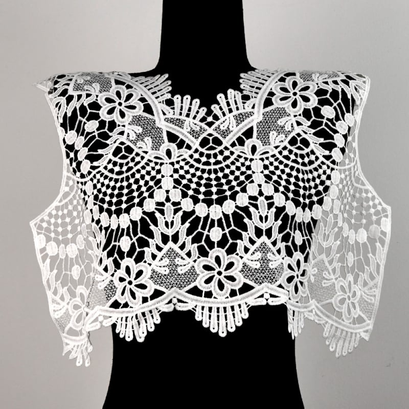 V-izrez ovratnik s čipkastom izvezenom appliqué, vodotopna za žene — poliester