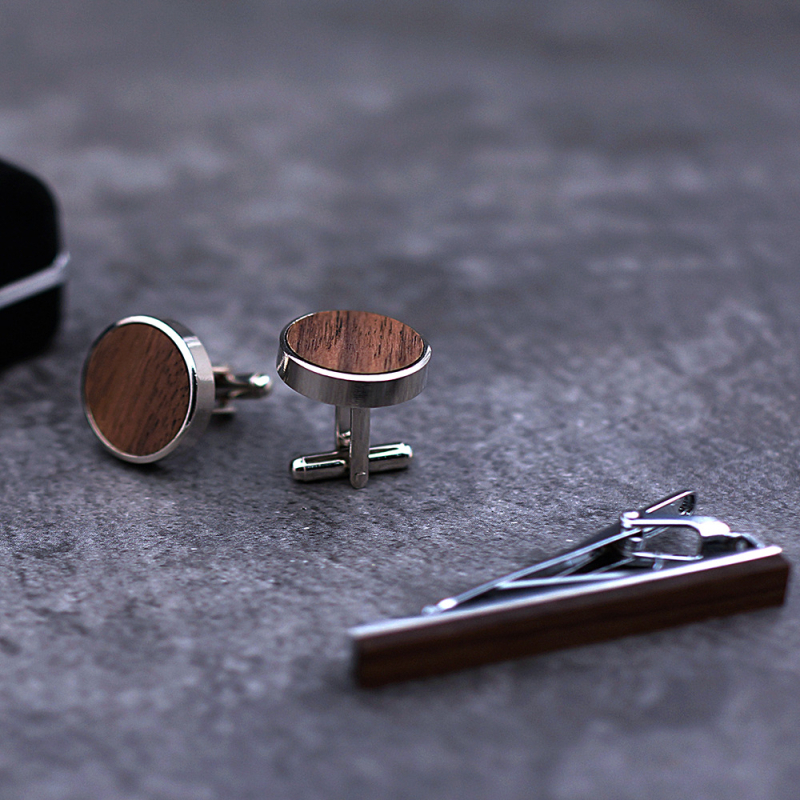 Подаръчен комплект клипса за вратовръзка и маншети — сплав, ретро стил, геометричен дизайн, печено покритие, персонализация