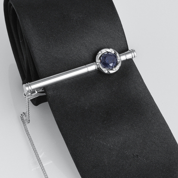 Clip za kravatu s plavim pijeskom umetkom, bakar, 60x13 mm, ravna glava, unisex, bijeli kristal