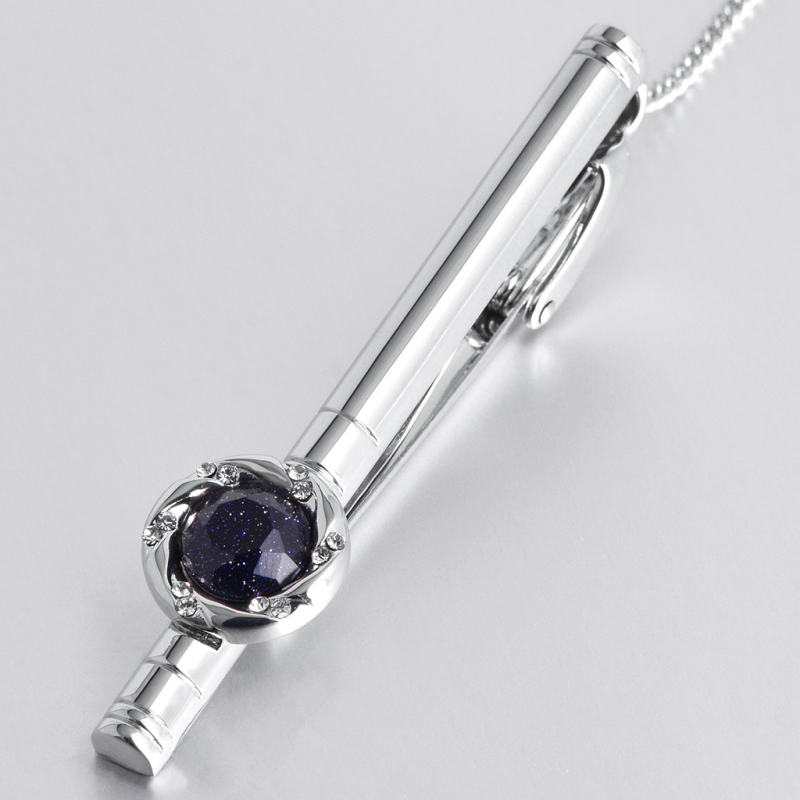 Clip za kravatu s plavim pijeskom umetkom, bakar, 60x13 mm, ravna glava, unisex, bijeli kristal
