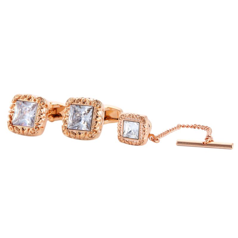 Bakrene manžetne kopče s uzorkom cirkona, muški set kopči za ovratnik i kopčom za kravatu, elektroplakirani