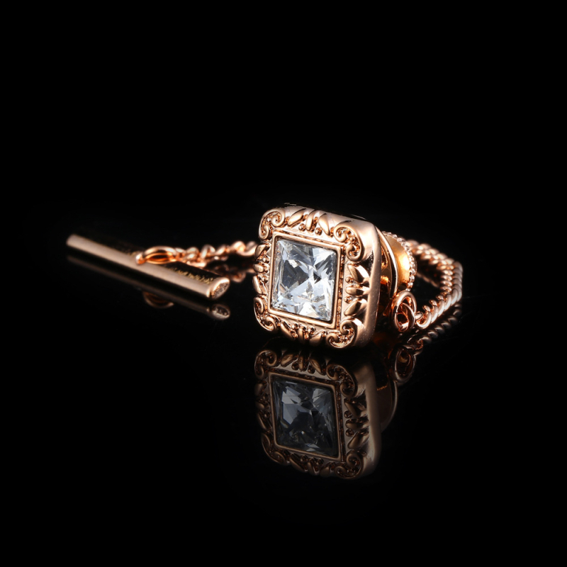 Bakrene manžetne kopče s uzorkom cirkona, muški set kopči za ovratnik i kopčom za kravatu, elektroplakirani