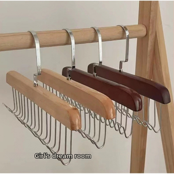 Medinė 8 kabliukų pakabiklis drabužiams, kaklaraišiams ir liemenėms – 2 vnt komplektas, šiuolaikinio minimalistinio stiliaus
