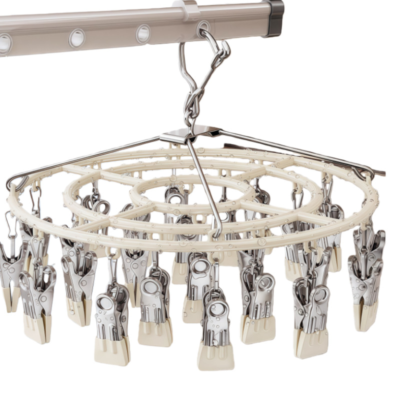 Сушилник за дрехи с множество щипки от неръждаема стомана, 23 щипки, кръгъл модерен дизайн, за дрехи, панталони и вратовръзки