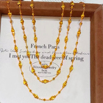 Colier din cupru, cu lanț tip ochi de pisică, electroplacare, stil Fresh and Sweet