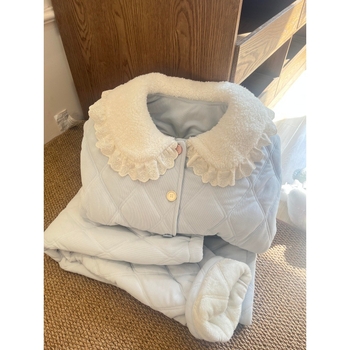 Quiltelt pizsama szett, koreai stílusú, kerek nyakú, vastag anyag 201-250 g/m², hosszú ujjú felső és nadrág, otthonra és kültérre, téli 2025