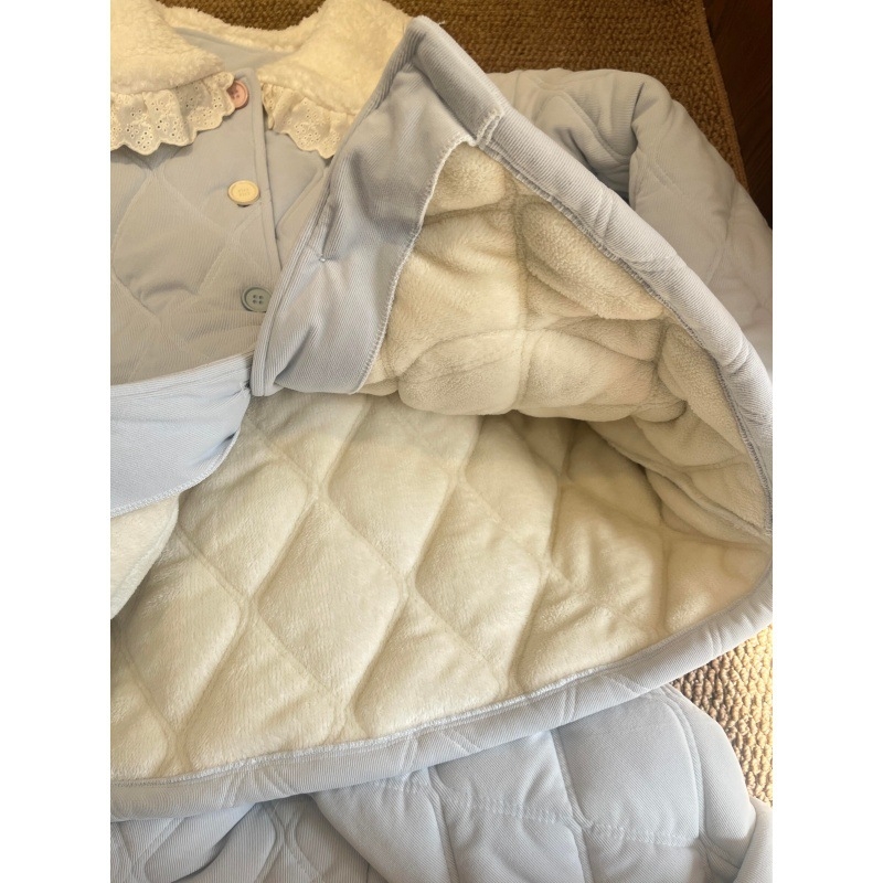 Quiltelt pizsama szett, koreai stílusú, kerek nyakú, vastag anyag 201-250 g/m², hosszú ujjú felső és nadrág, otthonra és kültérre, téli 2025