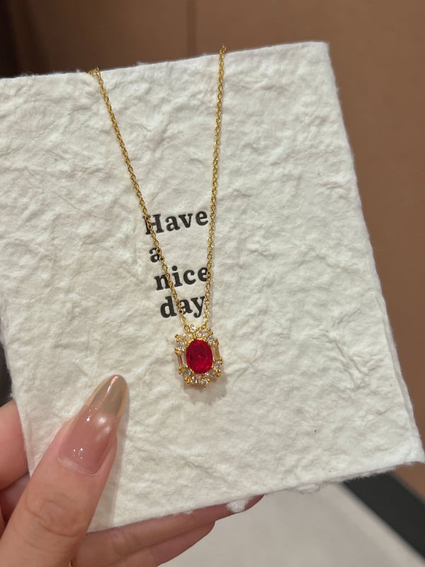 Colier din cupru cu pandantiv oval geometric, placare electroplată, lanț standard, 4–6 g