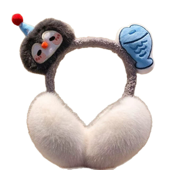 Γούνινα ακουστικά προστασίας αυτιών με σχέδιο πιγκουίνου και ψαριού, καρτούν, αναδιπλούμενο κορεατικό στυλ, για χειμώνα, unisex