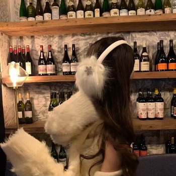 Earmuffs din lână cu model fulg de nea și fundă, stil coreean, pentru femei, iarnă