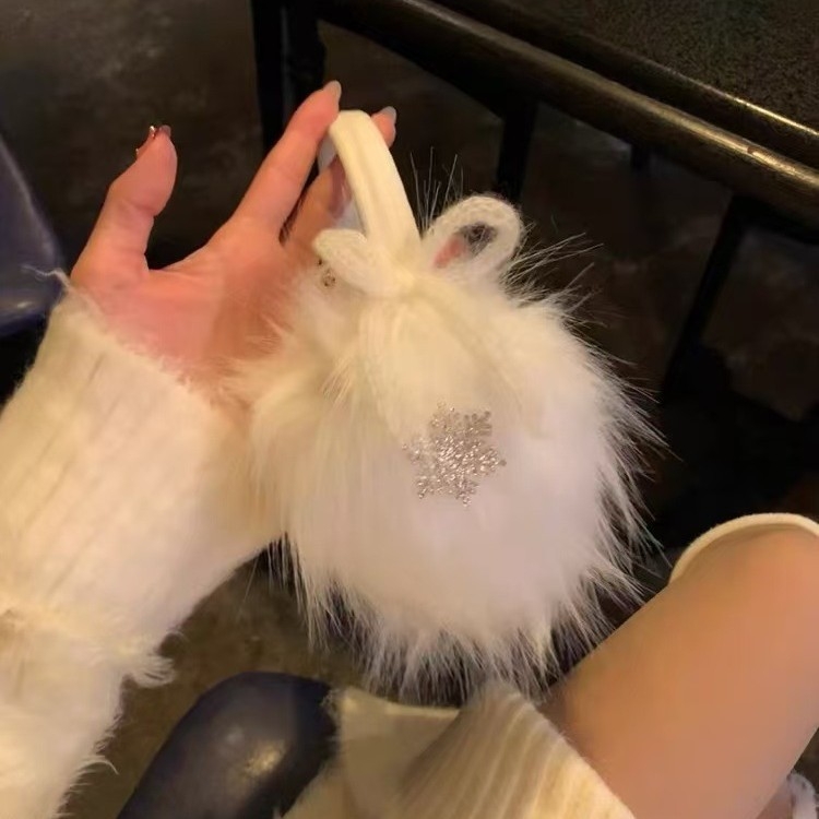 Earmuffs din lână cu model fulg de nea și fundă, stil coreean, pentru femei, iarnă