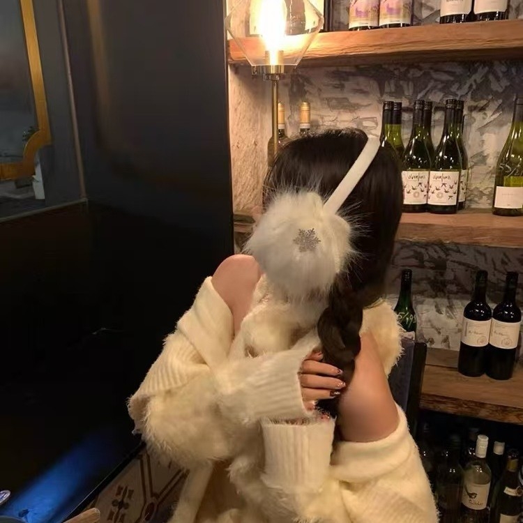 Earmuffs din lână cu model fulg de nea și fundă, stil coreean, pentru femei, iarnă