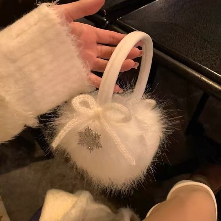 Earmuffs din lână cu model fulg de nea și fundă, stil coreean, pentru femei, iarnă