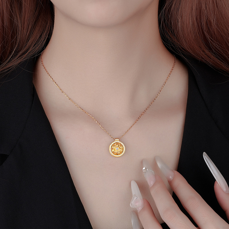 Nyaklánc — 999 tiszta ezüst medál, Chopard lánccal, elektroplating, középkori irodalmi retró stílus, nőknek, Difeng Jewelry