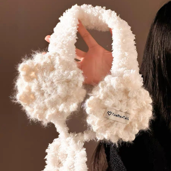 Protecție pentru urechi croșetată cu model fulg de zăpadă și curea — pluș, desen animat, unisex adulți, pentru iarnă, primăvară și toamnă