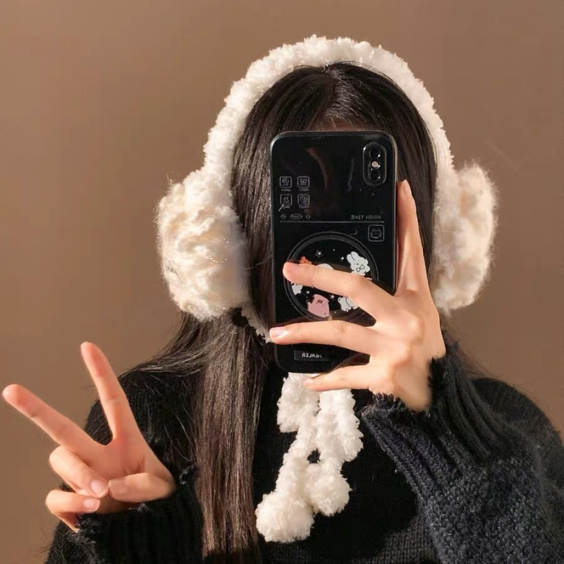 Protecție pentru urechi croșetată cu model fulg de zăpadă și curea — pluș, desen animat, unisex adulți, pentru iarnă, primăvară și toamnă