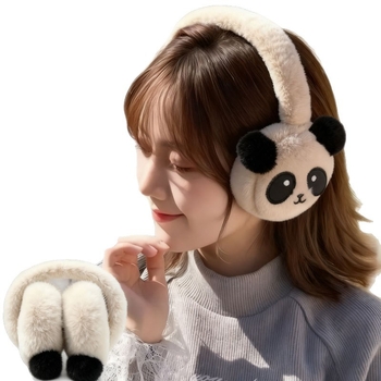 Γούνινα προστατευτικά αυτιών για ενήλικες γυναίκες, μοτίβο Panda, ανθεκτικά στον άνεμο και ζεστά για εξωτερική χρήση το χειμώνα