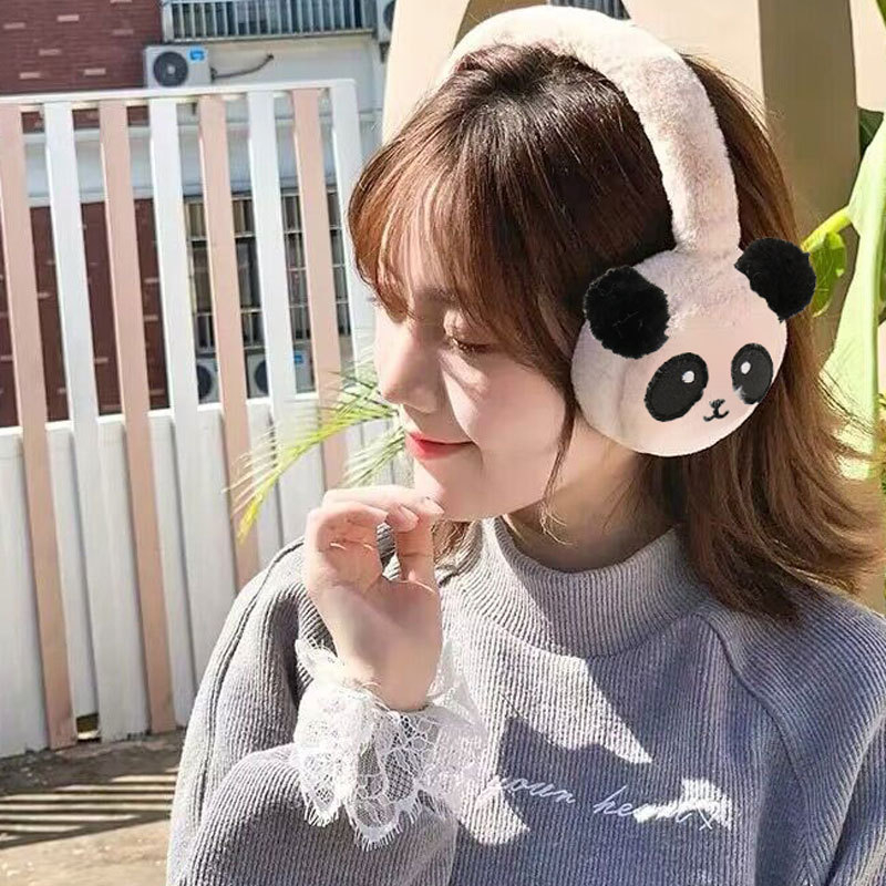 Γούνινα προστατευτικά αυτιών για ενήλικες γυναίκες, μοτίβο Panda, ανθεκτικά στον άνεμο και ζεστά για εξωτερική χρήση το χειμώνα