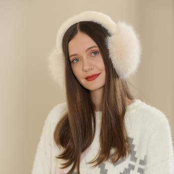 Protecții pentru urechi din blană de vulpe, calde, unisex pentru adulți, pentru iarnă și toamnă.