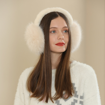 Protecții pentru urechi din blană de vulpe, calde, unisex pentru adulți, pentru iarnă și toamnă.