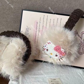 Protecții pentru urechi din pluș cu urechi de pisică, stil desen animat, pentru femei adulte, utilizare în exterior, mențin căldura, iarna 2025 (material: broderie pe prosop)