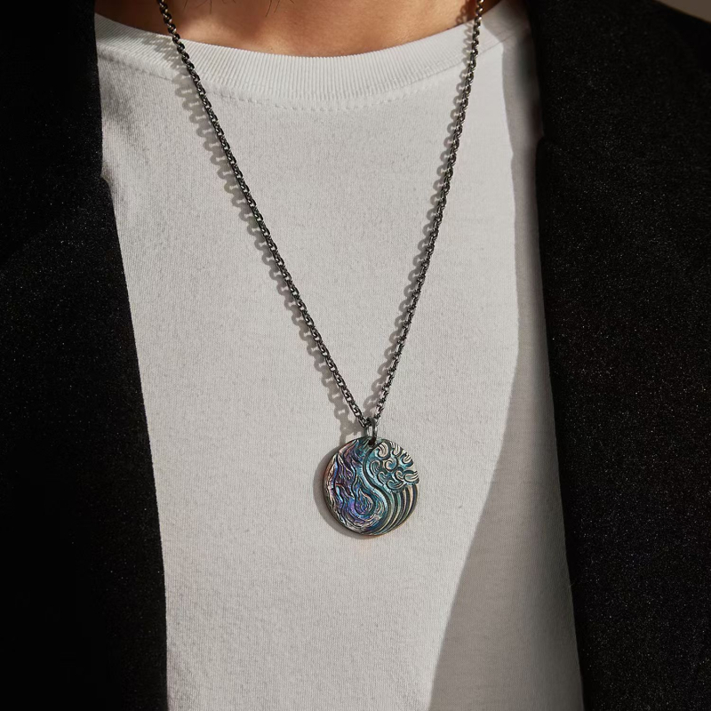 Ogrlica s geometrijskim privjeskom Yin Yang Bagua, tijelo od mesinga, privjesak od bakrovog legura, vintage distressed završna obrada, jednostavan lanac, unisex